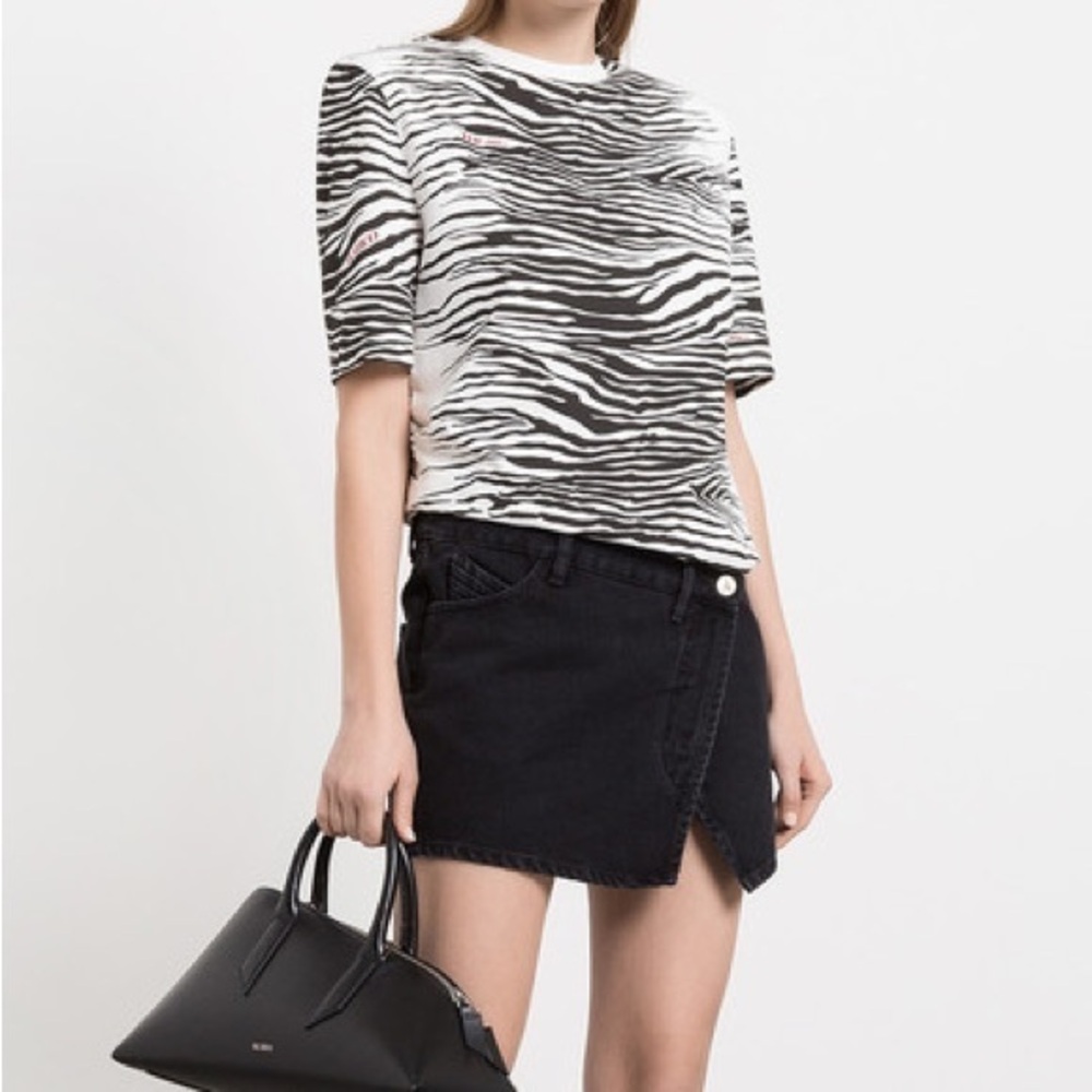 The Attico Black Denim Asymmetric Mini Skirt